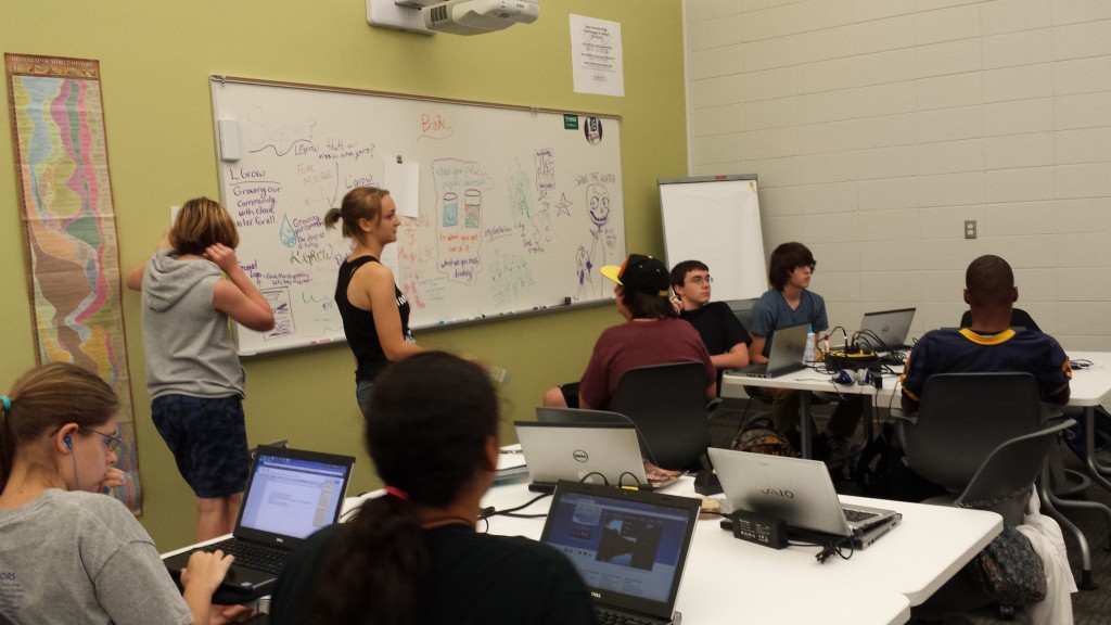 Students brainstorming poster designs